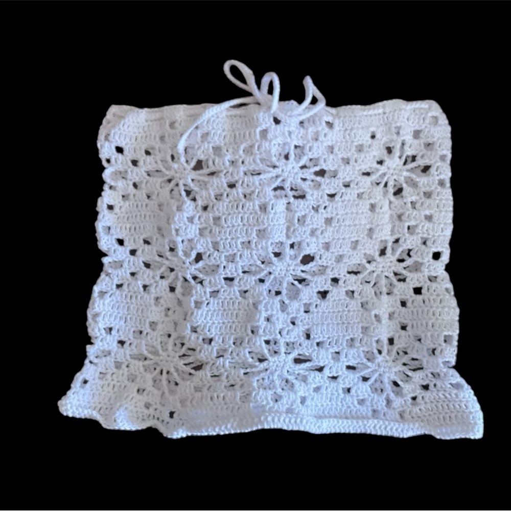 Handmade Skirt Crochet Coverup Mini  Small Bohemian Floral design tie waist